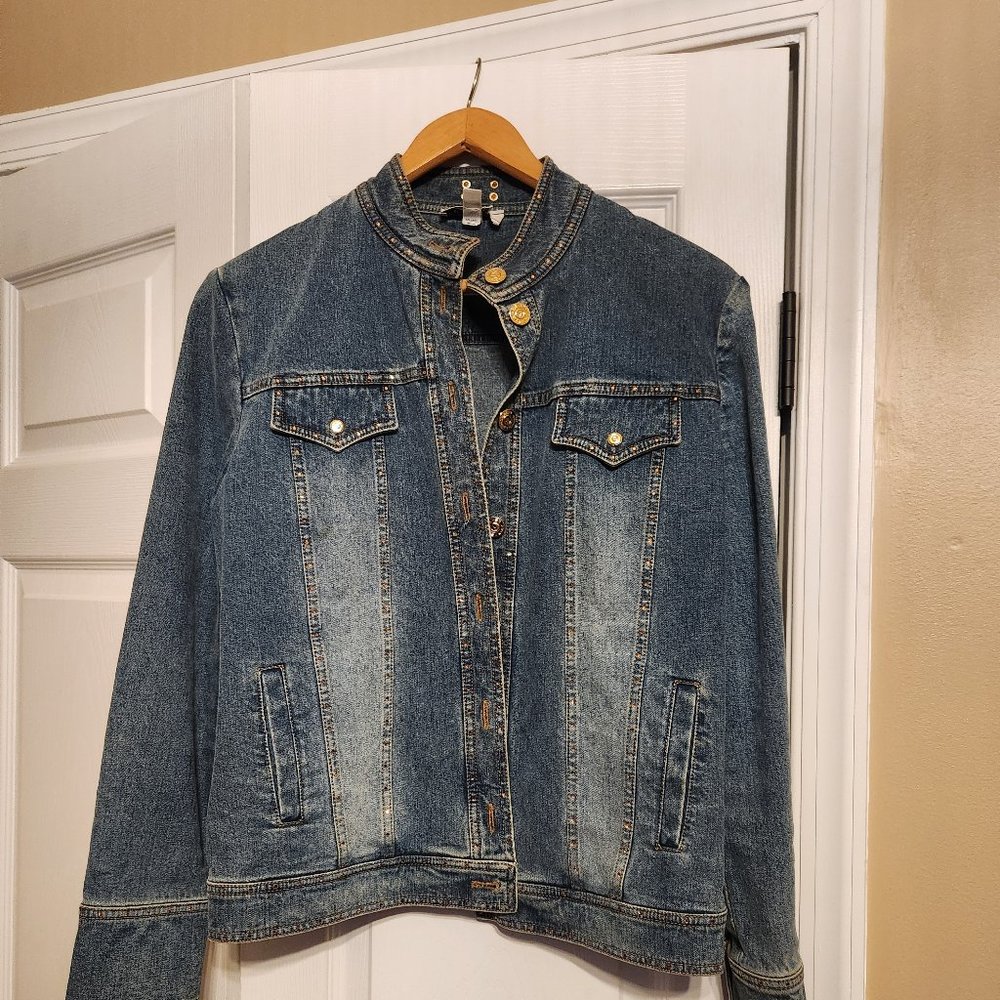 St. John Sport Amber Rhinestone Western Denim Jacket